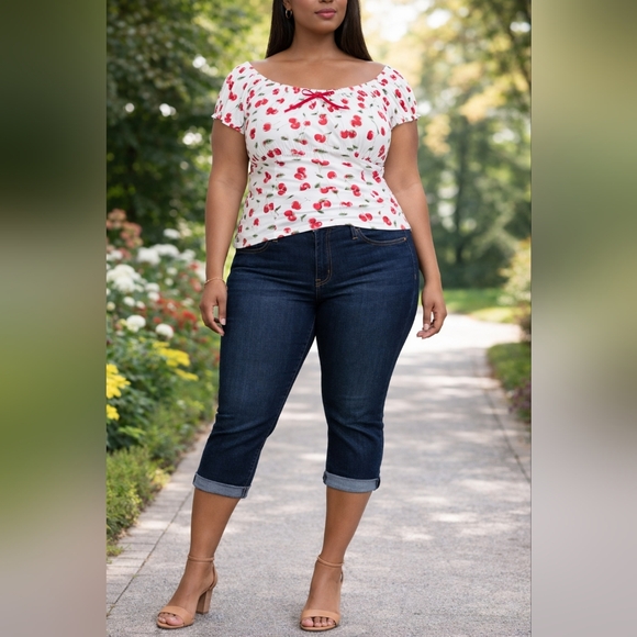 🍒 Hell Bunny White Blouse with Red Cherry Pattern - Picture 2 of 7